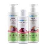 Buy Mamaearth Onion Hair Regrowth Trio: Onion Oil (150 ml) + Hair Fall Shampoo (250 ml) + Conditioner (250 ml) - Purplle