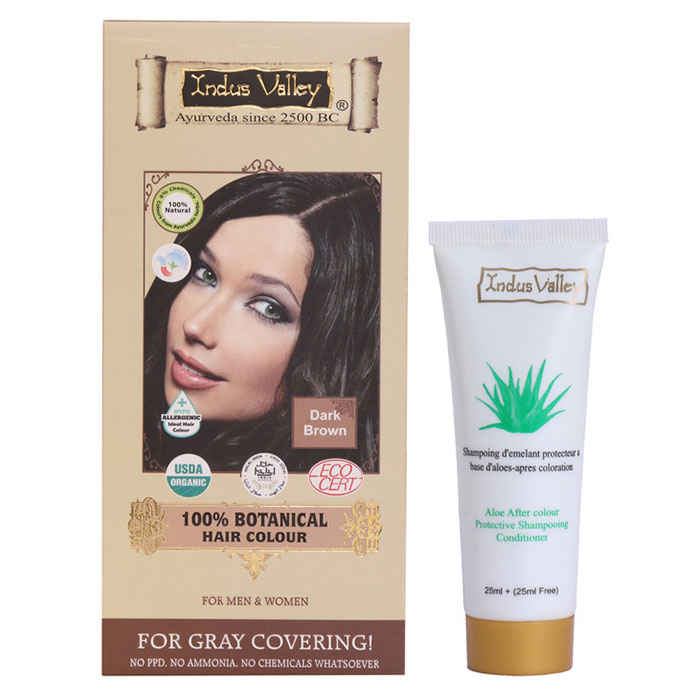 Buy Indus Valley 100% Botanical Hair Colour Dark Brown (120 g) & Get Colour Protection Shampoo (50 ml) Free - Purplle