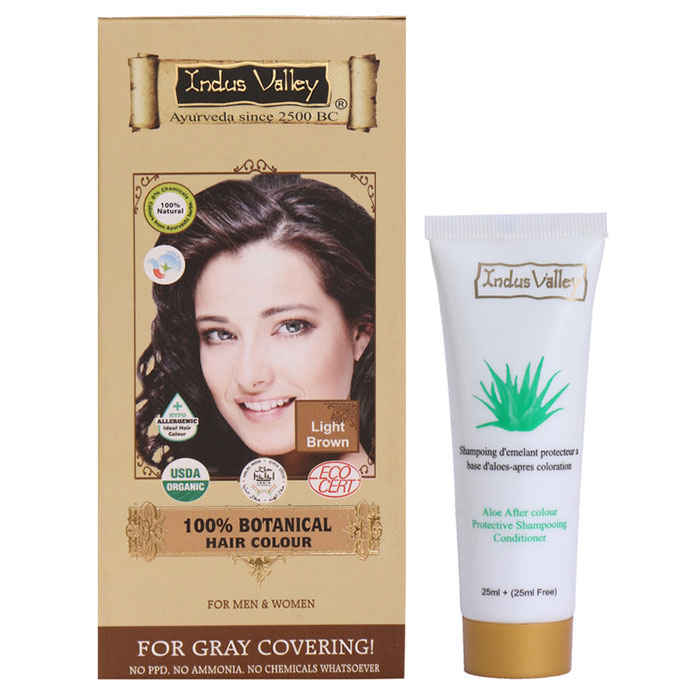 Buy Indus Valley 100% Botanical Hair Colour Light Brown (182 g) & Get Colour Protection Shampoo (50 ml)Free - Purplle
