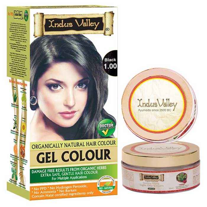 Buy Indus Valley Permanent Herbal Gel Hair Colour Black 1.00 (190 g) And Get Light Day Cream (50 ml)Free - Purplle