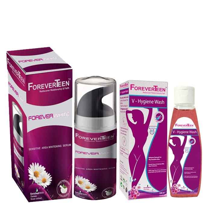 Buy Foreverteen Sensitive Area Whitening Serum (Forever White) (75 g) + Foreverteen V-Hygiene Wash (100 ml) Free - Purplle