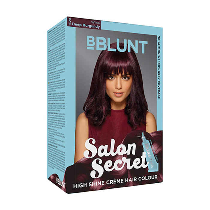 Buy BBLUNT Salon Secret High Shine Creme Hair Colour Deep Burgundy 4.20 (100 gm) With Shine Tonic (8 ml) - Purplle