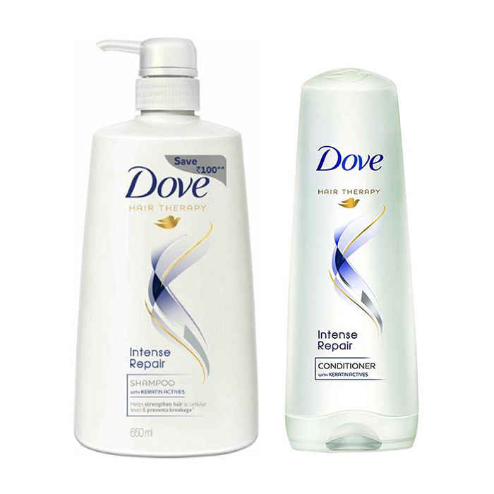 Buy Dove Intense Repair Shampoo (650 ml) With A Free Conditioner (75 ml) - Purplle