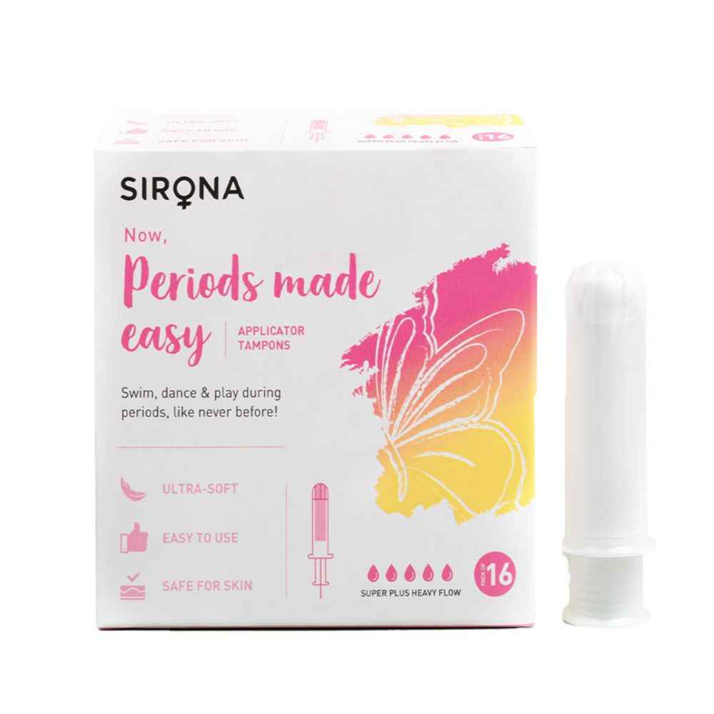 Buy Premium Applicator Tampons by SironaSuper Plus Heavy Flow (16 Pcs) - Purplle