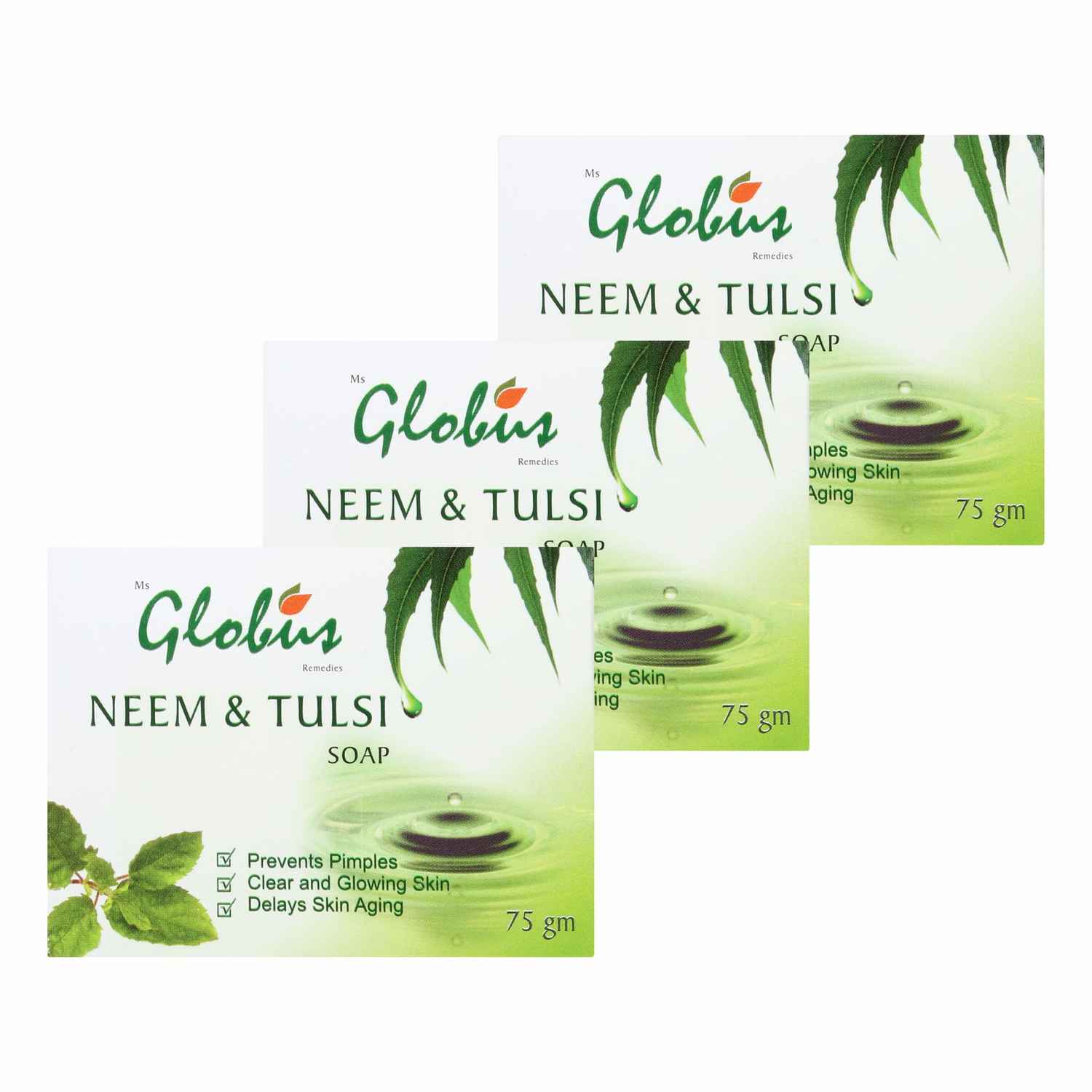 Buy Globus Naturals Neem Tulsi Soap Enriched With Aloevera Kesar Sandalwood 75 gm (Pack Of 3) - Purplle
