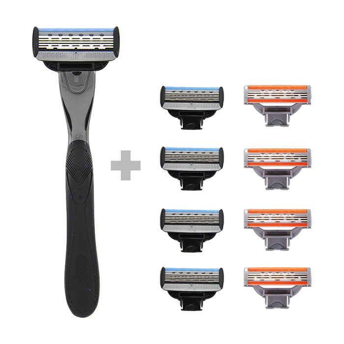 Buy Waytoshave Bro Combo (Pack Of 1 Razor Handle + 4 Three Blade Cartridges + 4 Five Blade Cartridges) - Purplle