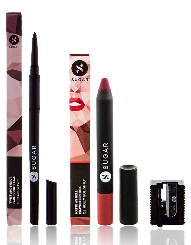 Buy SUGAR Cosmetics Twist And Shout Fadeproof Kajal + Matte As Hell Crayon Lipstick - 04 Holly Golightly (Nude) Value Set - Purplle