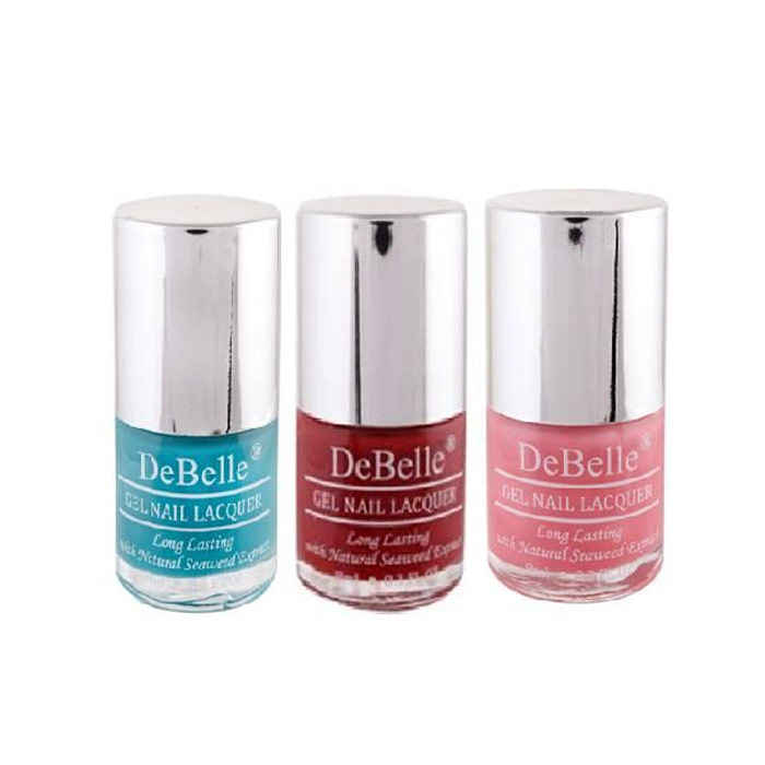 Buy DeBelle Gel Nail Polish Combo Set of 3 - Royale Cocktail (Turquoise Blue), Moulin Rouge (Maroon Red), Miss Bliss (Shimmer Pink) - 8ml Each - Purplle
