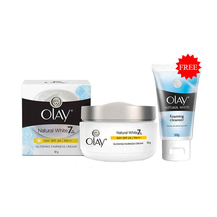 Buy Olay Natural White Day SPF 24 Glowing Fairness Cream (50 g) + Free Olay Natural White Foaming Face Wash (50 g) - Purplle