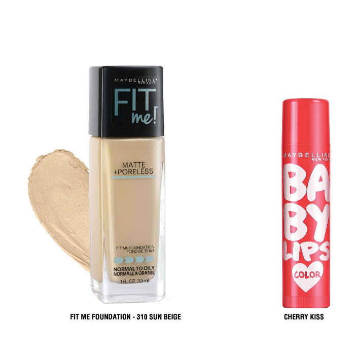 Buy Maybelline New York Fit Me Foundation 310 Sun Beige (30 ml) & Get Baby Lips Cherry Kiss FREE - Purplle