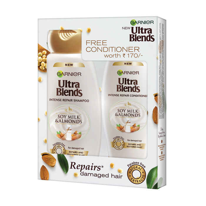 Buy Garnier Ultra Blends Soy Milk & Almond Shampoo 340ml, Get 175ml Conditioner FREE - Purplle