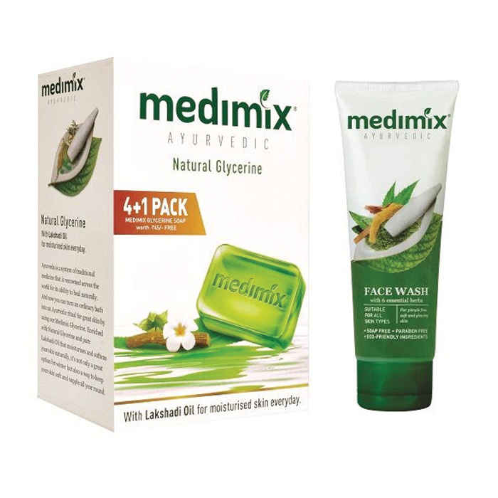 Buy Medimix Glycerine Moisturising Soap (125 g) (4+1 Offer Pack) + Face Wash (100 ml) - Purplle