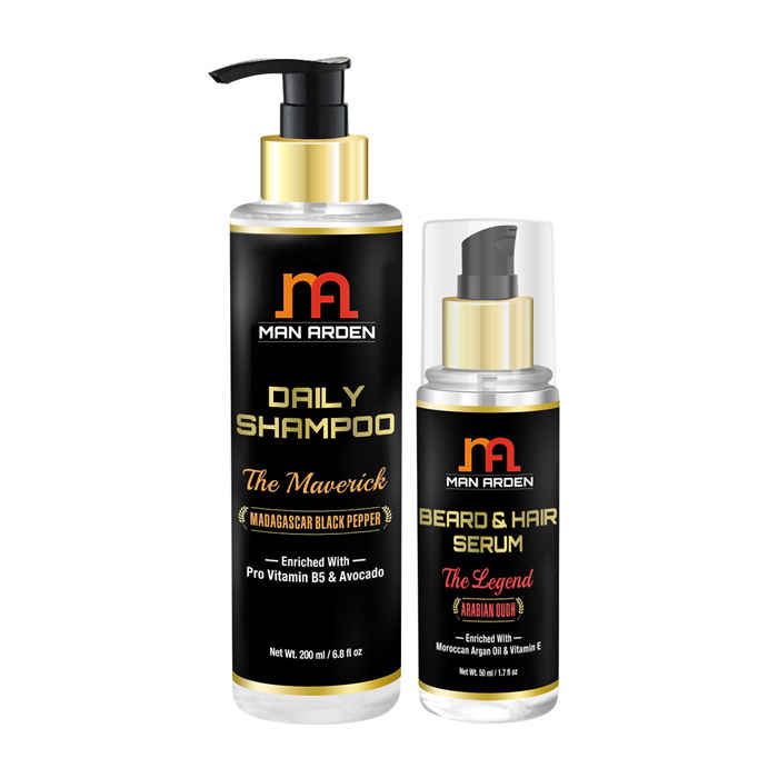 Buy Man Arden Daily Hair Shampoo (The Maverick) 200ml + Beard & Hair Serum (The Legend) - Purplle