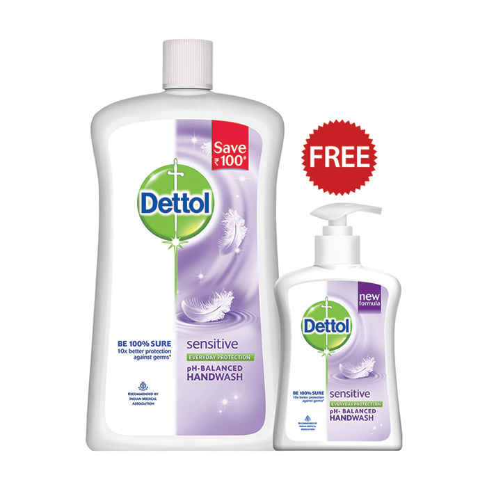 Buy Dettol Liquid Soap Jar Sensitive (900 ml) + Dettol Handwash 215/225 ml Free - Purplle