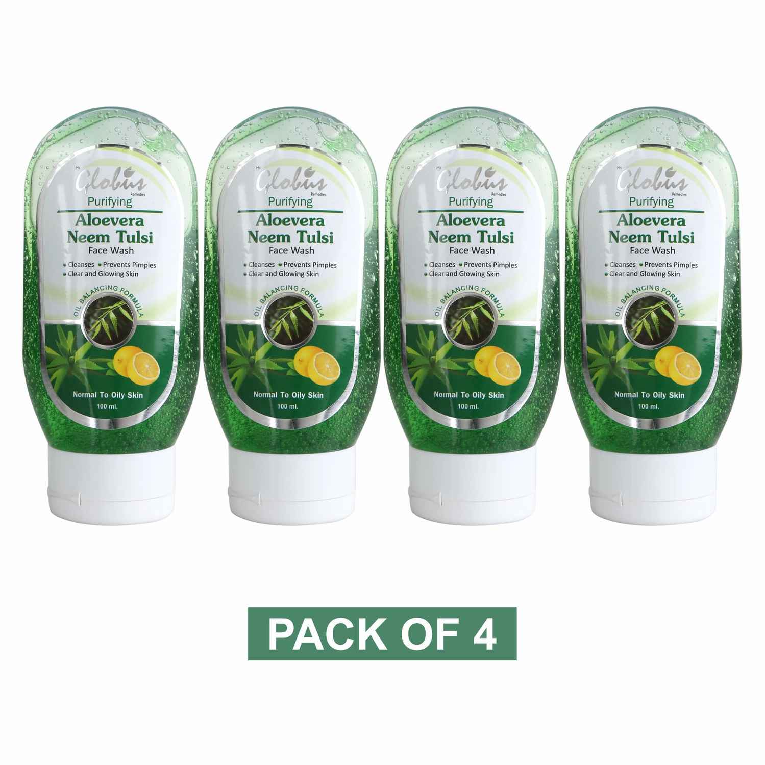 Buy Globus AloeVera,Neem Tulsi Vitamin A&E Face Wash 100 ml (Pack Of 4) - Purplle