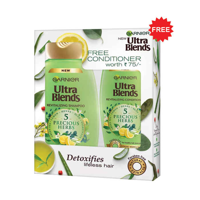 Buy Garnier Ultra Blends 5 Precious Herbs Shampoo (340 ml) + Conditioner (175 ml) FREE - Purplle