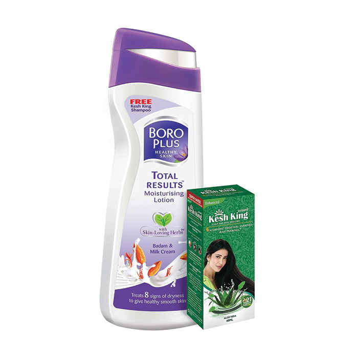 Buy Boroplus Total Results Moisturising Lotion Badam & Milk Cream (300 ml) + Kesh King Shampoo (40 ml) worth Rs 40 Free - Purplle