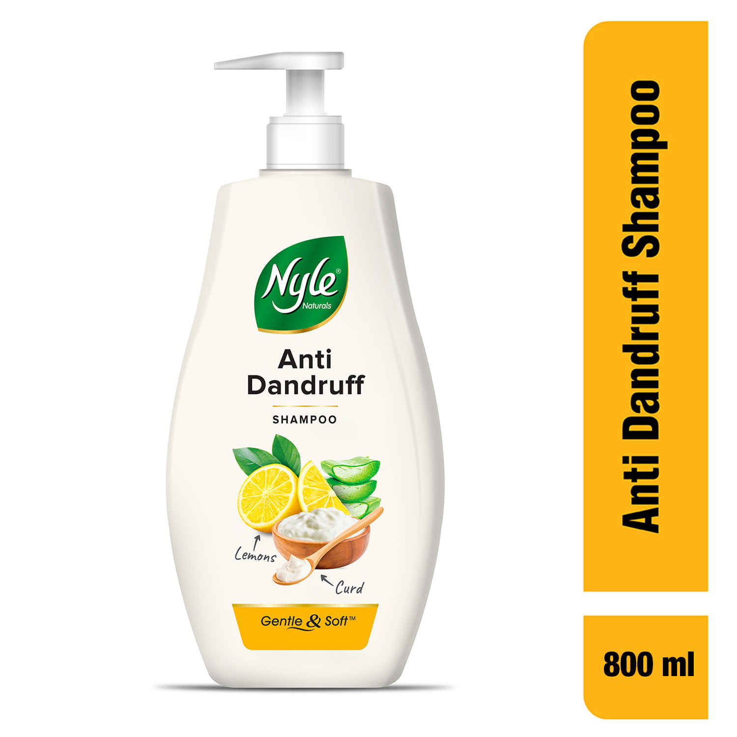 Buy Nyle Naturals Anti-Dandruff Shampoo, With Curd, Lemon and Aloe Vera, Gentle & Soft,pH Balanced and Paraben Free, For Men & Women, 800ml - Purplle