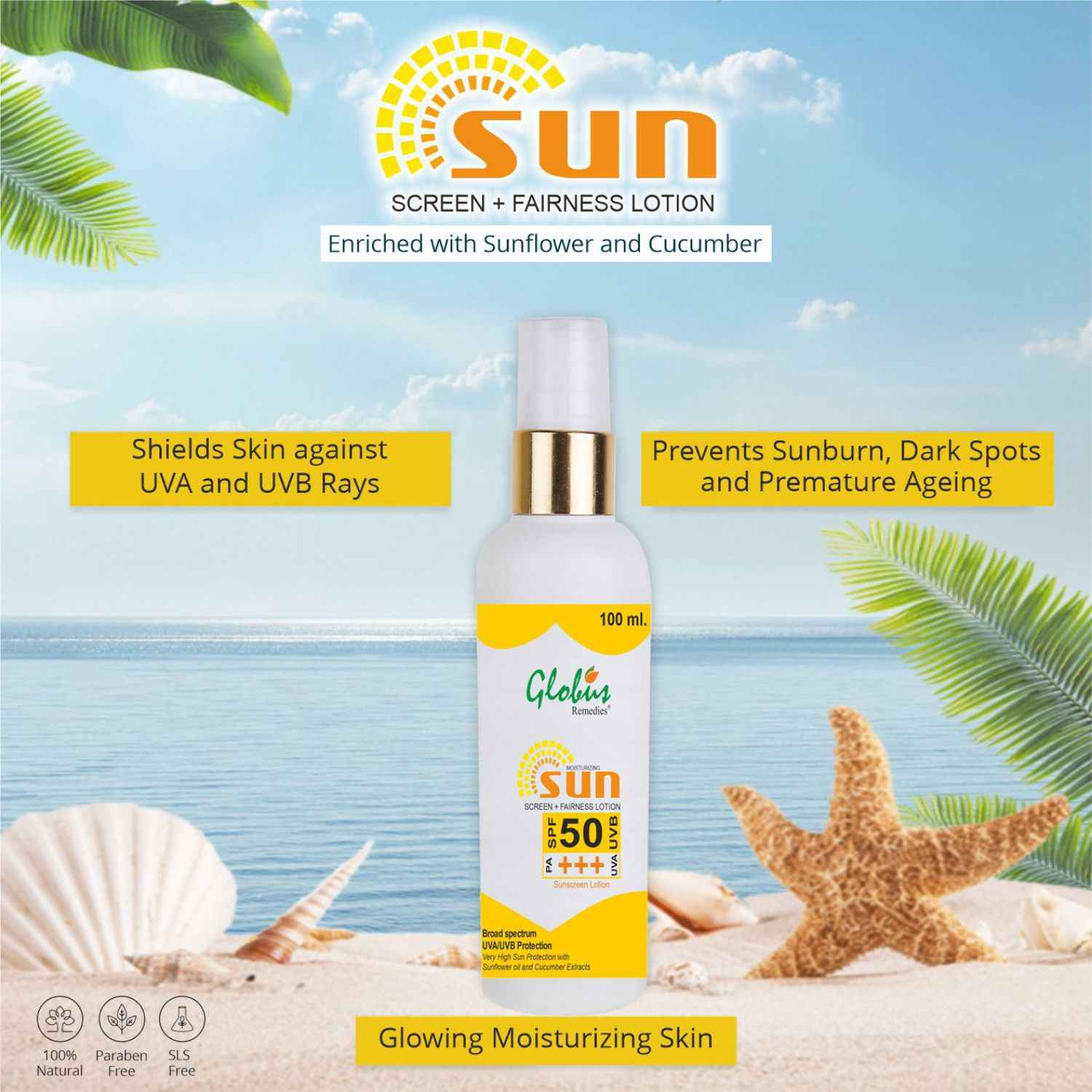 Buy Globus Remedies Sunscreen Lotion With Fairness - Spf 50 Pa+++ (100 ml) - Purplle