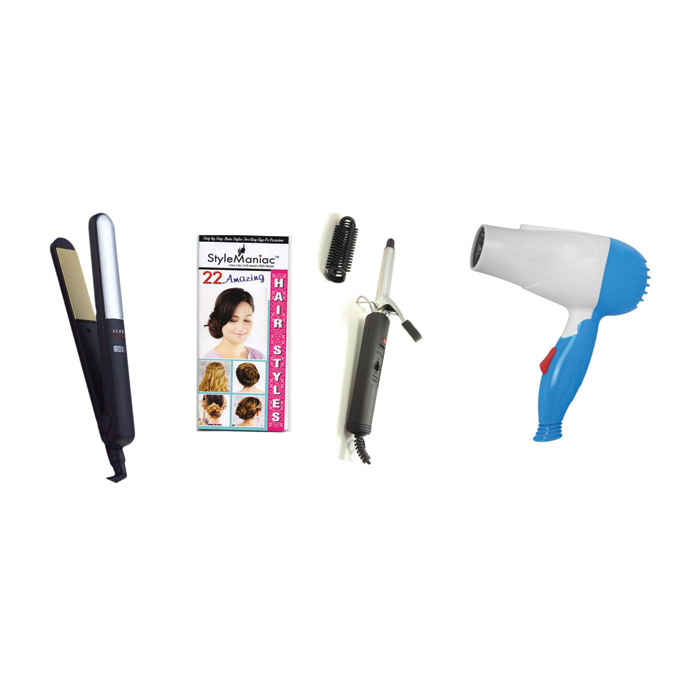 Buy Style Maniac Combo Of Professional Hair Straightener , Hair Curler And Hair Dryer And Get A Hairstyle Book Free - Purplle