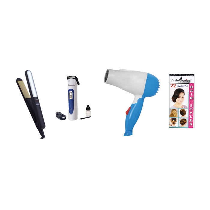 Buy Style Maniac Combo Of Professional Hair Straightener,Hair Dryer And Men'S Trimmer And Get A Hairstyle Book Free - Purplle
