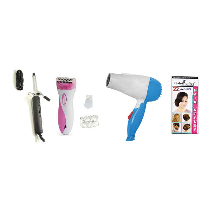 Buy Style Maniac Combo Of Hair Curler , Hair Dryer And Epilator (Ak-2002) And Get A Hairstyle Book Free - Purplle