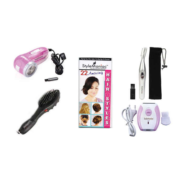Buy Style Maniac Combo Of Lint Roller , Magnetic Doctor Massager Bursh, Epilator(Ak-2001)And Painless Eyebrow Hair Remover And Get A Hairstyle Book Free - Purplle