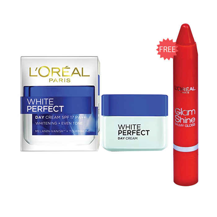 Buy L'Oreal Paris White Perfect Day Cream ( 50 g) + FREE L'Oreal L'Oreal Paris Glamshine Lip Crayon Passion Fruit Worth Rs.500 - Purplle