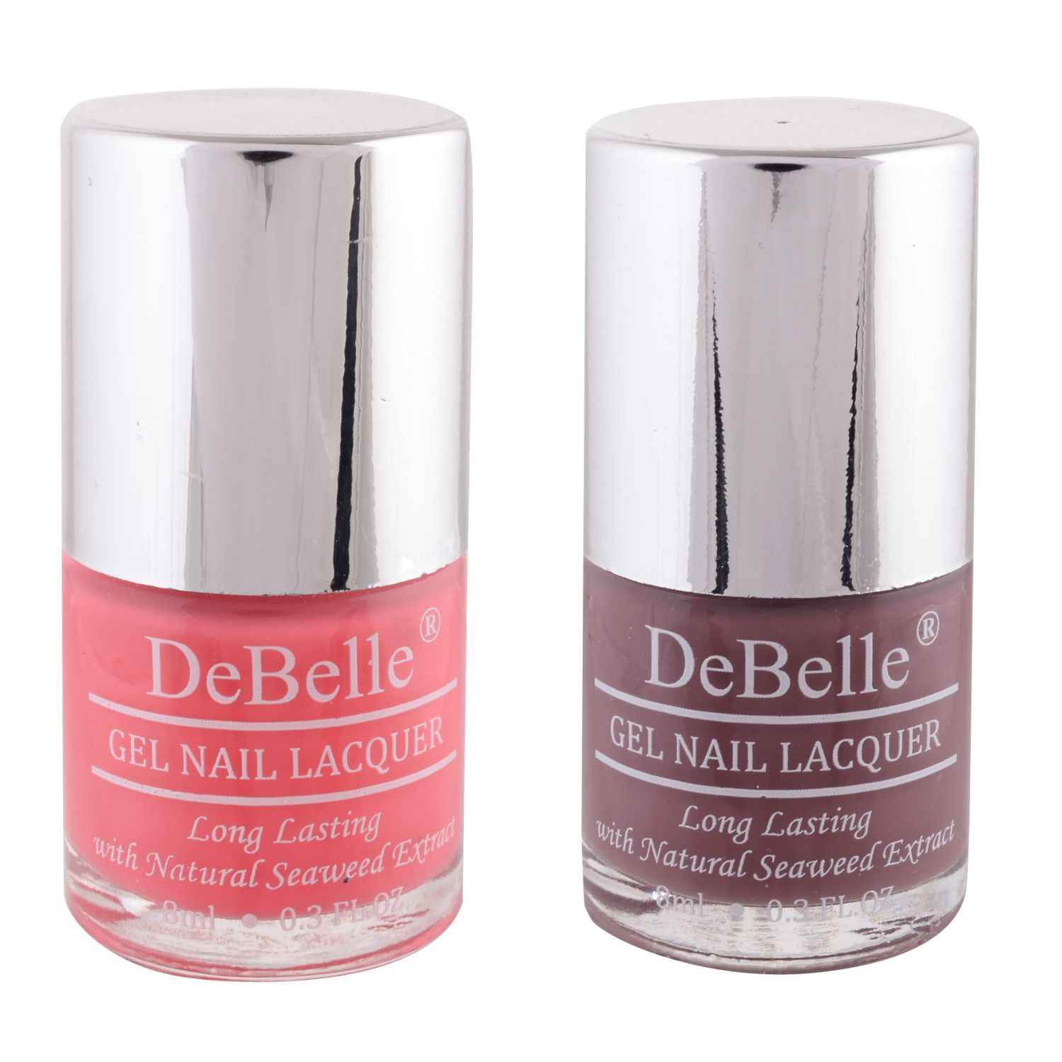 Buy DeBelle Gel Nail Polish Combo Set of 2 - Bebe Kiss (Hot Pink) and Majestique Mauve (Mauve) 8 ml each - Purplle
