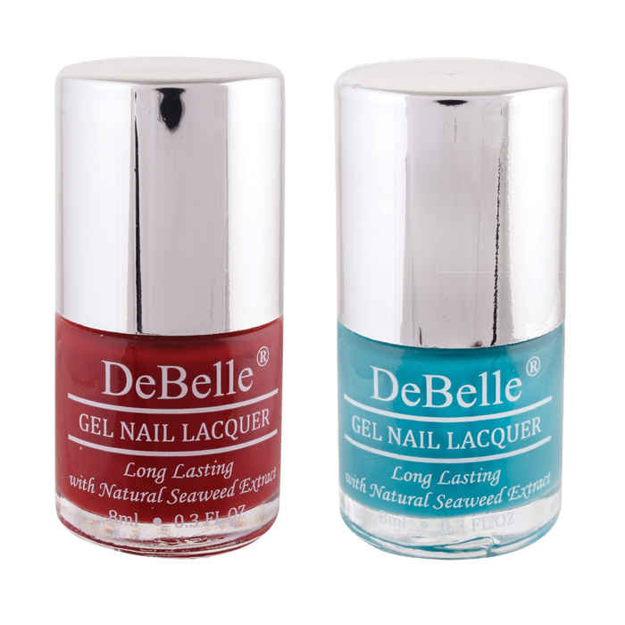 Buy DeBelle Gel Nail Polish Combo Set of 2 - Moulin Rouge (Maroon) and Royale Cocktail (Turquoise Blue) 8 ml each - Purplle