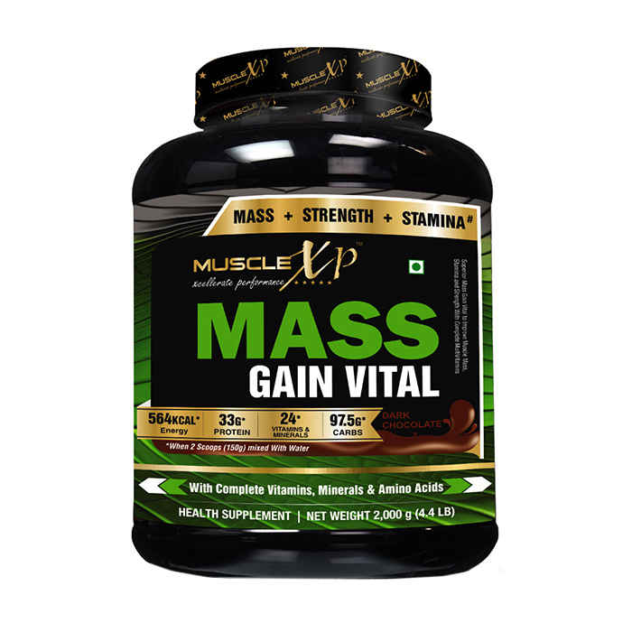 Buy MuscleXP Mass Gain Vital with MultiVitamins - 2Kg (4.4 lbs), Dark Chocolate - With Whey Protein - Purplle