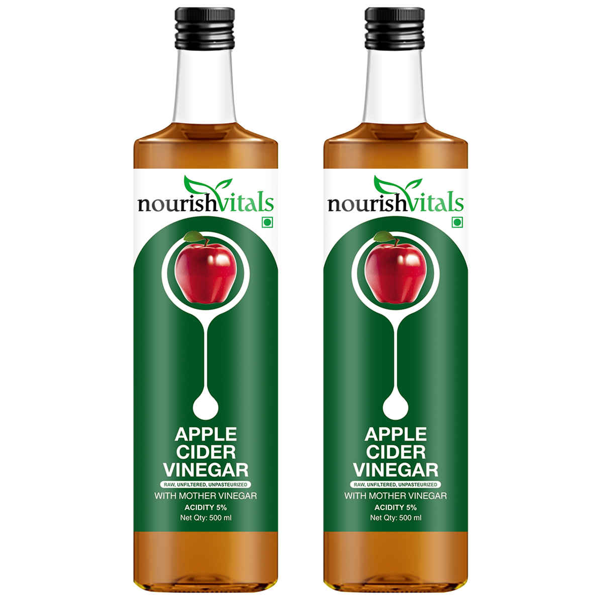 Buy NourishVitals Apple Cider Vinegar 500ml - With Mother Vinegar, Raw, Unfiltered & Undiluted - 2 Bottles - Purplle