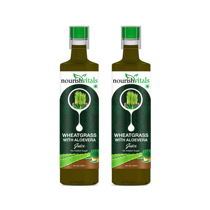 Buy NourishVitals WheatGrass With AloeVera Juice 500ml - No Added Sugar - 2 Bottles - Purplle