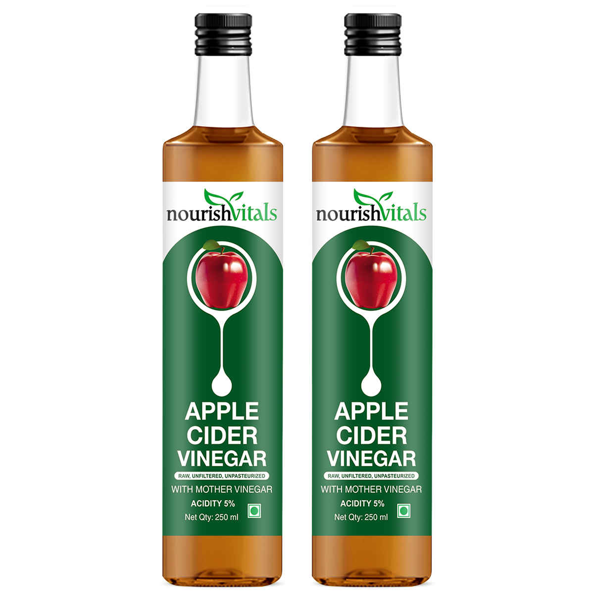 Buy NourishVitals Apple Cider Vinegar 250ml x 2 Bottles - With Mother Vinegar, Raw, Unfiltered & Undiluted - Purplle
