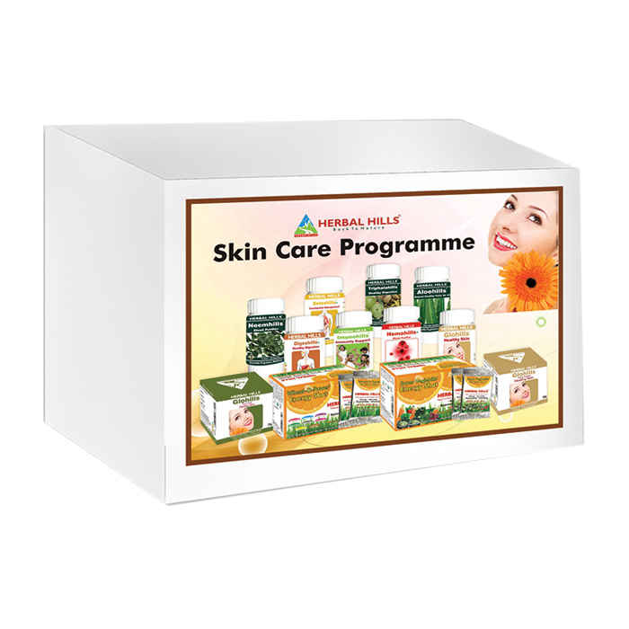 Buy Herbal Hills Skin Care Programme - 12 Products (Detoxhills, Imunohills, Glohills, Wheat-O-Power Orange, Hemohills, Digeshills, Triphalahills, Neemhills, Super Vegiehills Orange, Aloehills, Glohills Face Cream, Glohills Ultra Face Pack) - Purplle