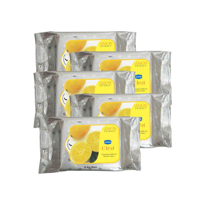 Buy Ginni Clea Cleansing & Make Up Remover Wipes (Lemon) (Pack Of 5) (30 Wet Wipes Per Pack) - Purplle