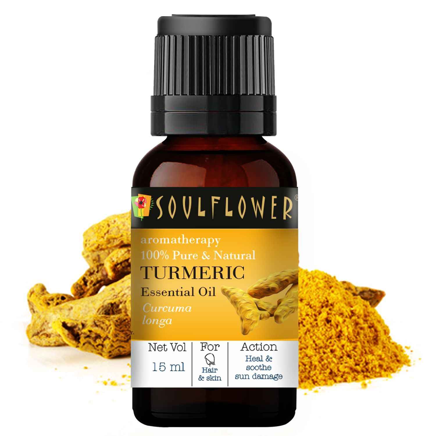 Buy Soulflower Turmeric Essential Oil, For All & Sensitive Skin & Hair Type, 100% Pure & Natural, Therapeutic Grade Aromatherapy, Spicy, 15 ml - Purplle