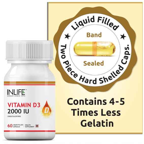 Buy INLIFE  Vitamin D3 (Cholecalciferol), 2000 IU, 60 Capsules For Bone Health  - Purplle