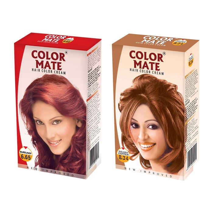 Buy Color Mate Hair Color Cream Burgundy + Golden Copper (260 ml) - Purplle