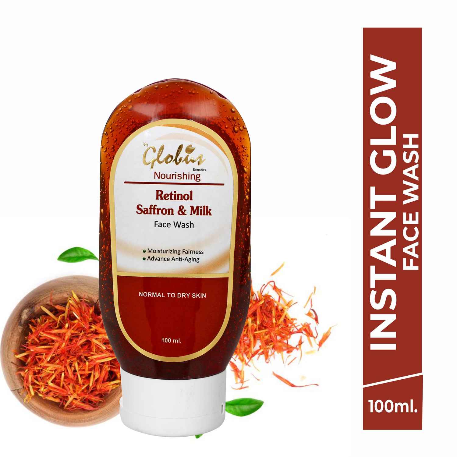 Buy Globus Instant Glow Retinol,Saffron& Milk Face Wash 100 ml - Purplle