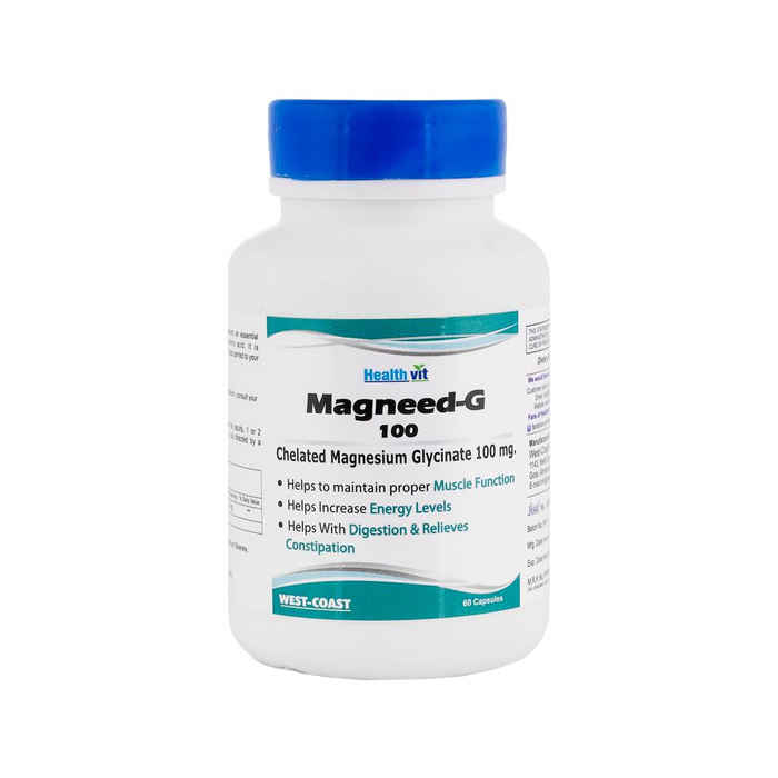 Buy Healthvit Magneed-G 100 Chelated Magnesium Glycinate 100mg 60 Capsules - Purplle