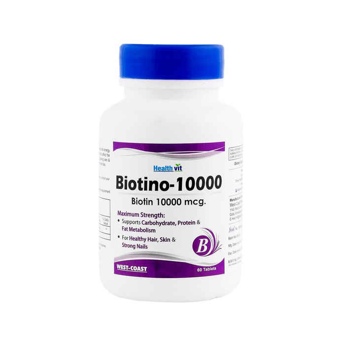 Buy HealthVit Biotino 10,000mcg Maximum Strength 60 Capsules For Hair, Skin & Nails - Purplle