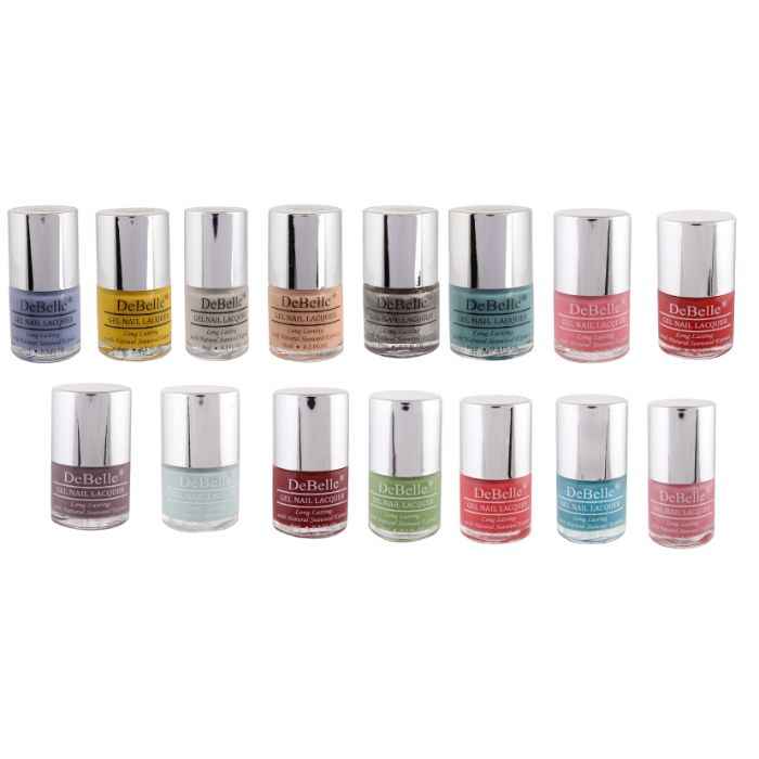 Buy Debelle Nail Polish Set Of 15 Nail Colours (Red, Turquoise Blue, Maroon, Mint Blue, Pink, Mauve, Baby Pink, Coral Orange, Pastel Green,Purple,Yellow,Nude,Glitter,Peach,Teal Green) - Purplle