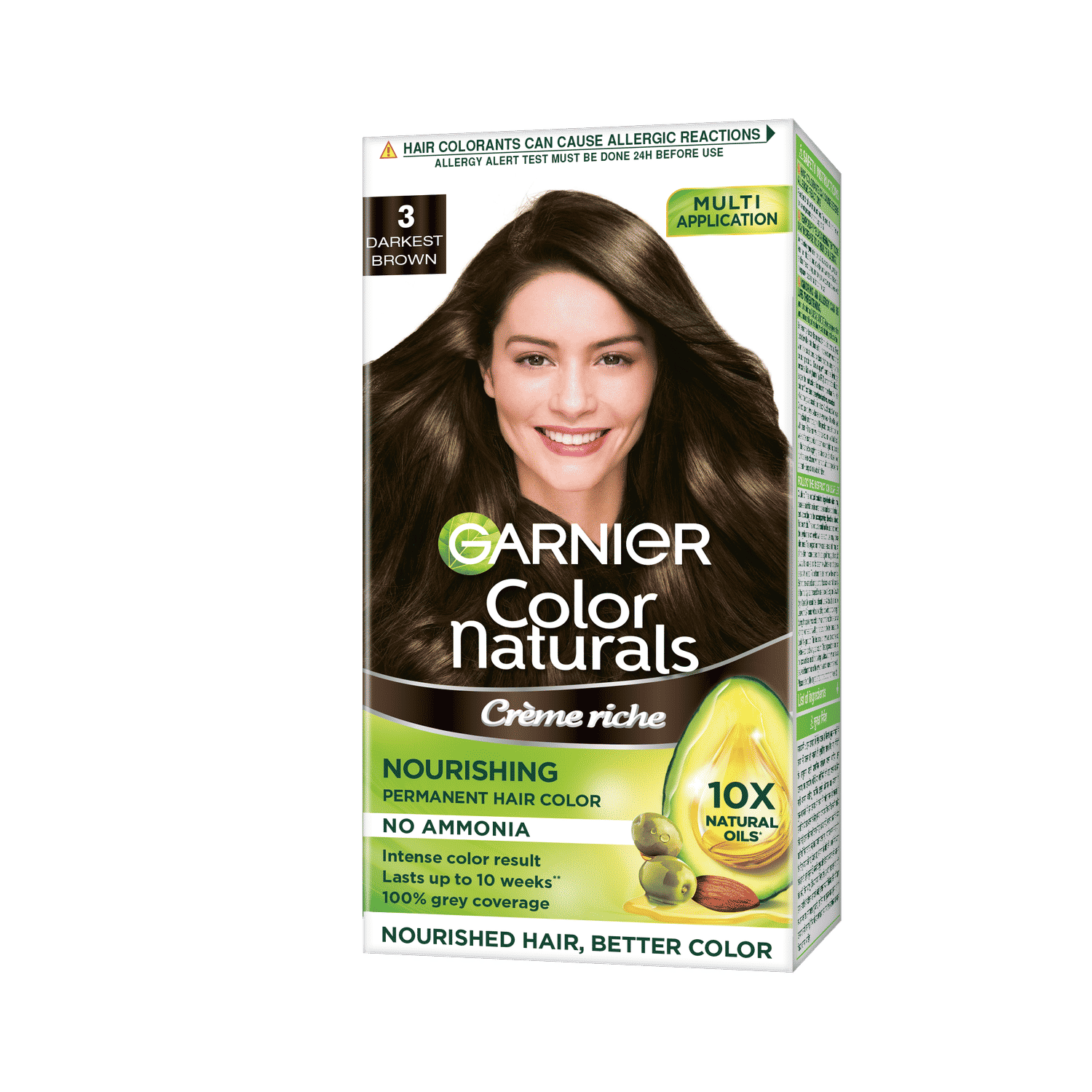 Buy Garnier Color Naturals Creme hair color, Shade 3 Darkest Brown, 70ml + 60g - Purplle