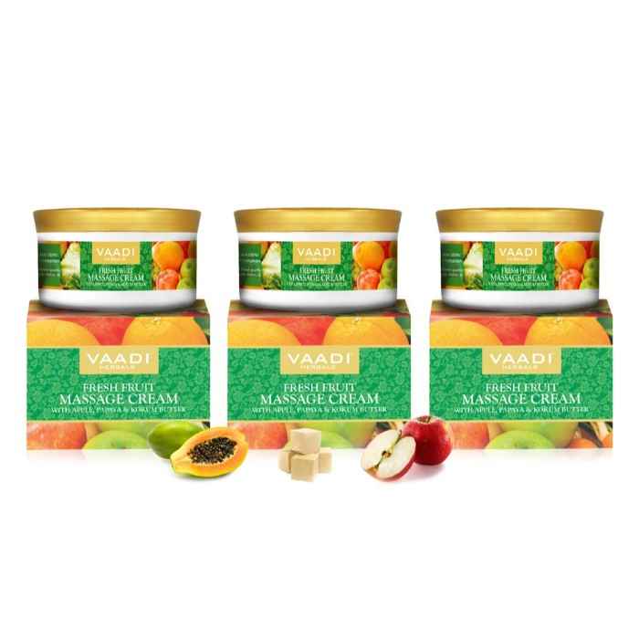 Buy Vaadi Herbals Value Pack Of 3 Fresh Fruit Massage Cream With Apple, Papaya & Kokum Butter (150 g * 3) - Purplle