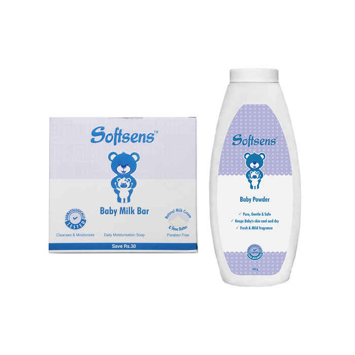 Buy Softsens Super Saver Pack Softsens Baby Milk Bar Soap Multipack 100gx3 – Save Rs.30 + Softsens Baby Powder 200g - Purplle