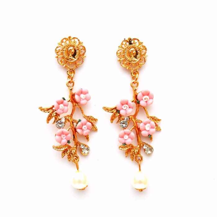 Buy Joker & Witch Pearl Drop Pink Flower Earrings - Purplle