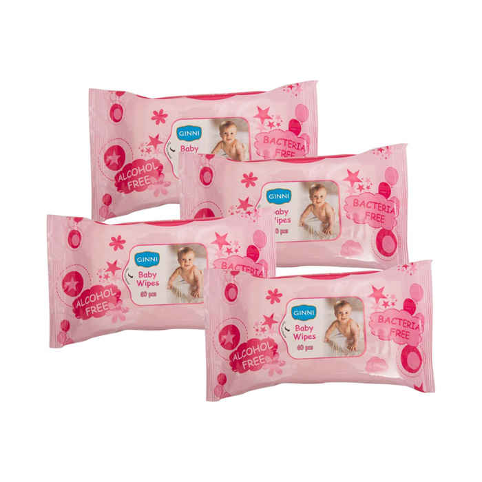 Buy Ginni Baby Wet Wipes (Pack Of 4) (60 Wipes Per Pack) - Purplle