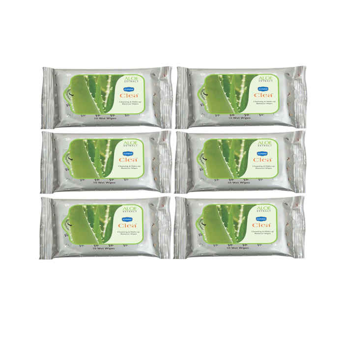 Buy Ginni Clea Cleansing & Makeup Remover Wipes (Aloevera) (Pack Of 6) (10 Wipes Per Pack) - Purplle