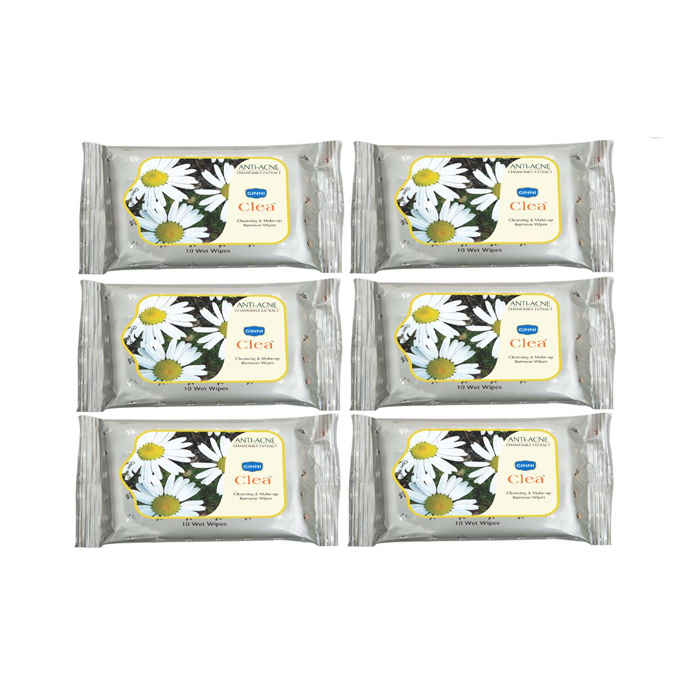 Buy Ginni Clea Cleansing & Makeup Remover Wipes (Antiacne) (Pack Of 6) (10 Wipes Per Pack) - Purplle